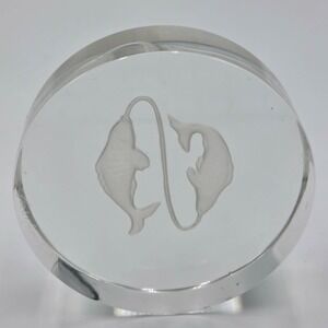Val St Lambert Zodiac Pisces Fish Crystal 3.5" Signed Vintage Paperweight